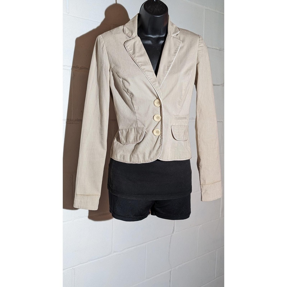 Candie's Corduroy Blazer Jacket Beige Cream Piped Trim Fitted Career Small